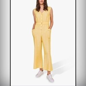 White Stuff Women’s US 8 Jinny Linen Yellow Crop Jumpsuit Pants Romper UK 12